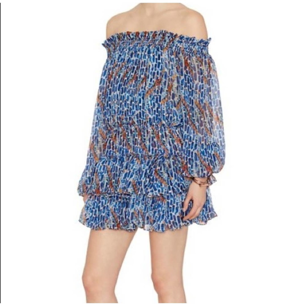 Caroline Constas For Intermix Off the Shoulder‎ Blue Pattern Dress Size P/XS